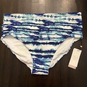 NWT - CALIA Watercolor Stripe Wide Band Bottom Swimsuit Bikini Blue 1X